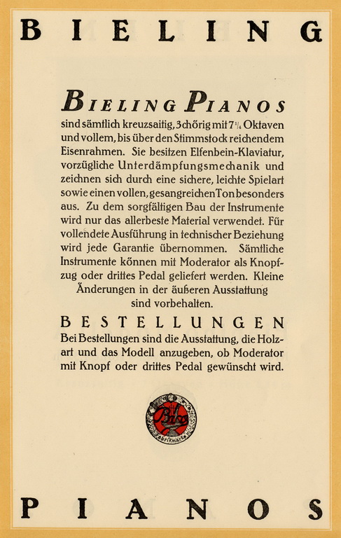 Bieling Pianos - Katalog von 1928 Seite 4 von 14 Bieling Pianos - Katalog von 1928 Seite 4 von 14