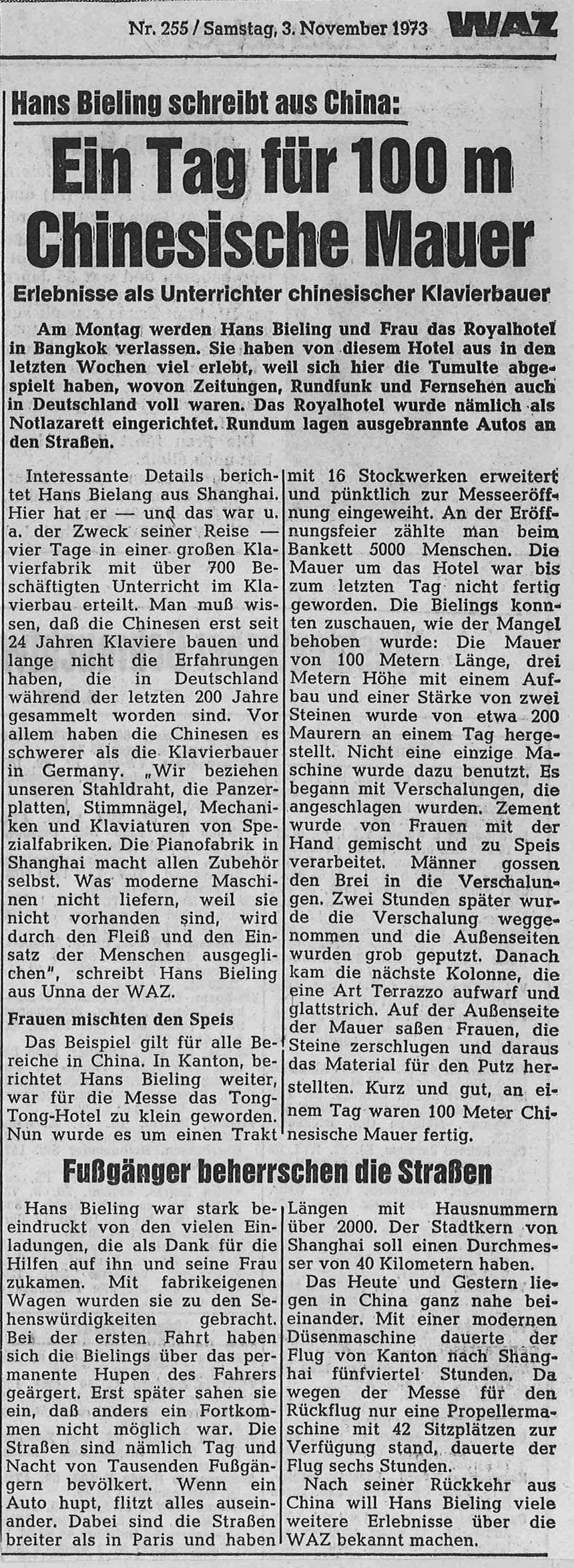 Hans Bieling schreibt aus China - Seite 1/1 Hans Bieling schreibt aus China - Seite 1/1