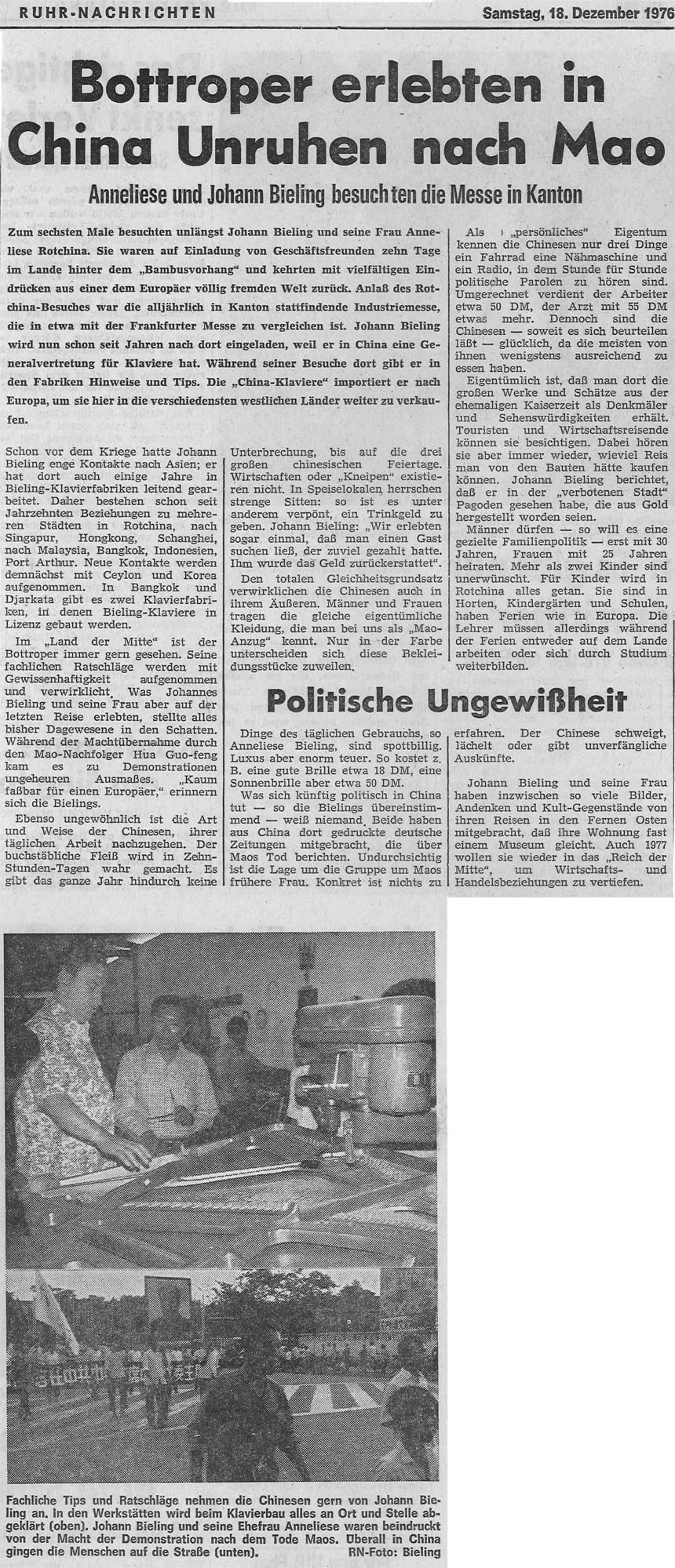 Bottroper erleben in China Unruhen nach Mao - Seite 1/1 Bottroper erleben in China Unruhen nach Mao - Seite 1/1